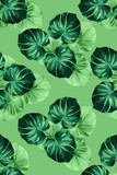 Fabric pattern with big dark green palm leaves