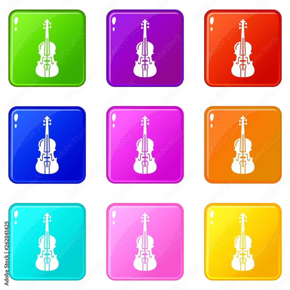 Violine icons set 9 color collection isolated on white for any design Violine icons set 9 color collection isolated on white for any design