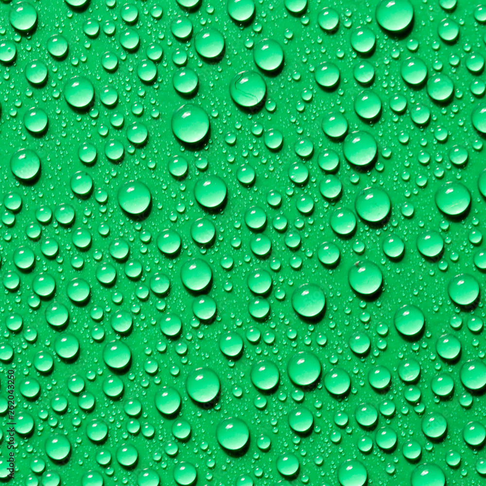 water drops on green background