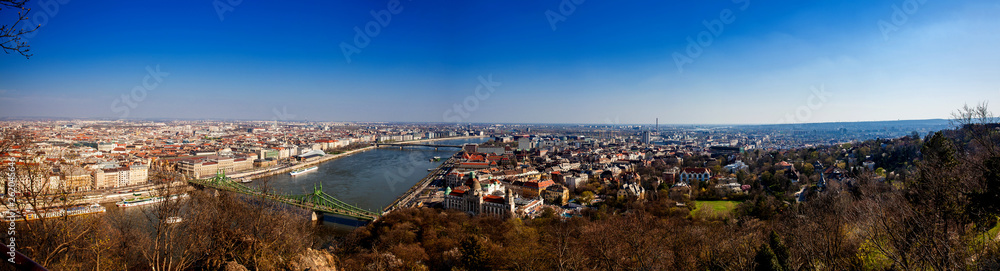 Panoramic view of the Budapest city and Danube river from Gellert Hill