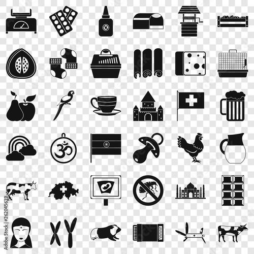 Swiss cow icons set. Simple style of 36 swiss cow vector icons for web for any design