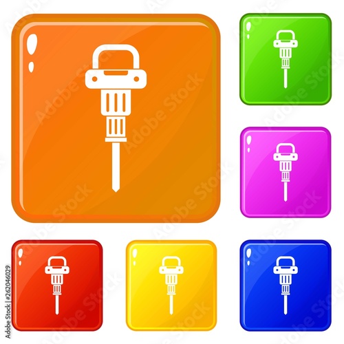 Pneumatic hammer icons set collection vector 6 color isolated on white background