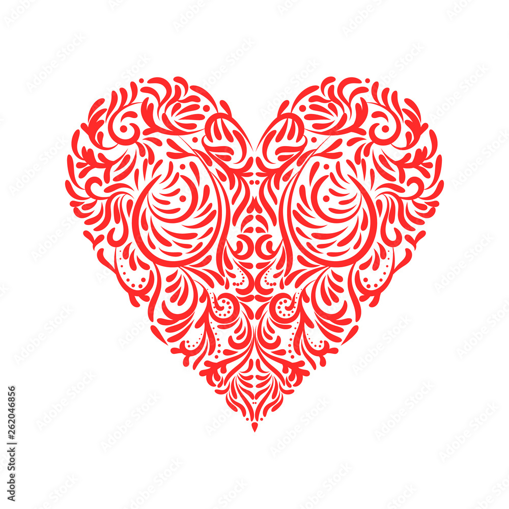 Fototapeta premium Ornate vector heart in Victorian style. Elegant element for logo design. Lace floral illustration for wedding invitations, greeting cards, Valentines cards. Vintage red decor in shape of heart.