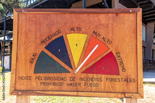 Sign of forest fire meter with the arrow marking 