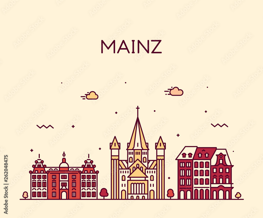 Mainz skyline city Germany vector linear style