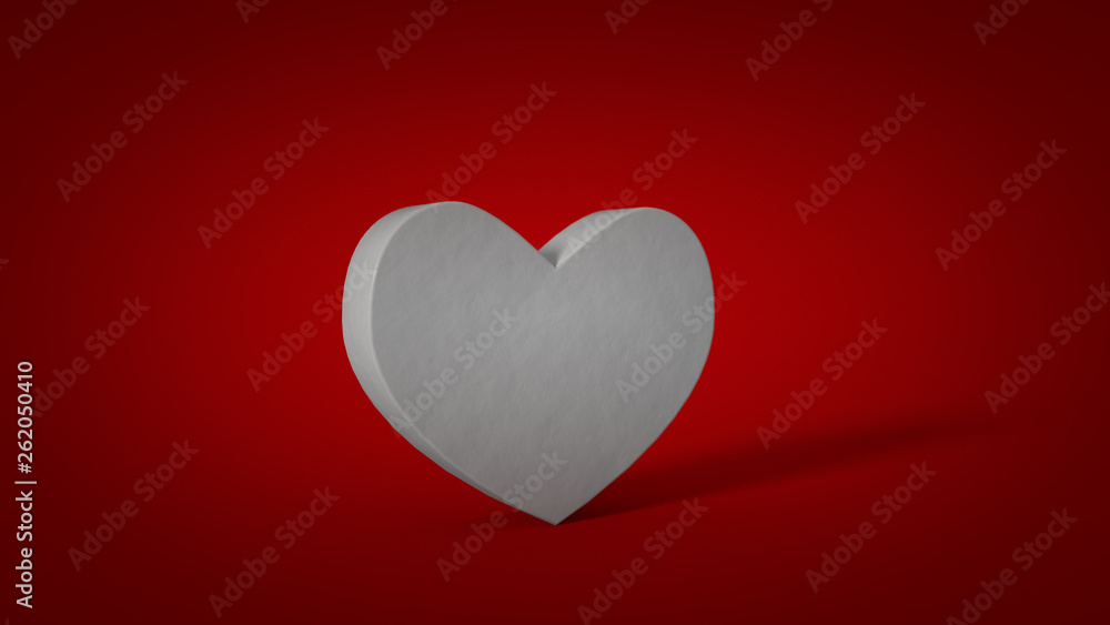 White heart shape on red background 3D render