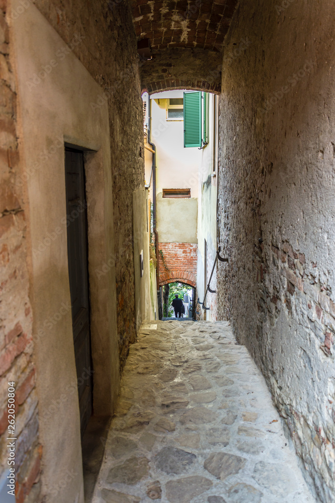 Little alley in the medieval village of Barolo