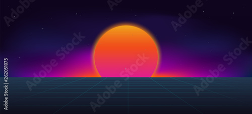 Cyberpunk neon sun background . 