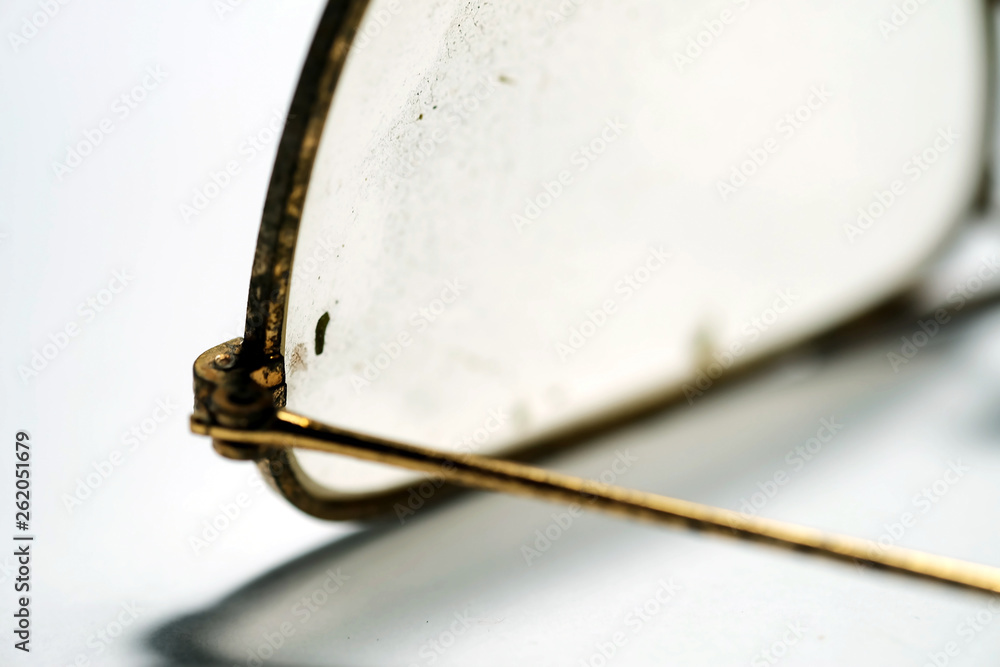 Isolate photo of old dirty damage eyeglasses with space for write ...