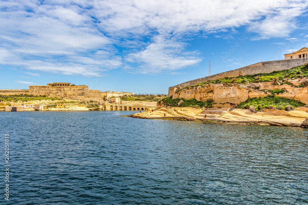 Kalkara Mediterranean Sea partial view at Grand Harbor, Malta