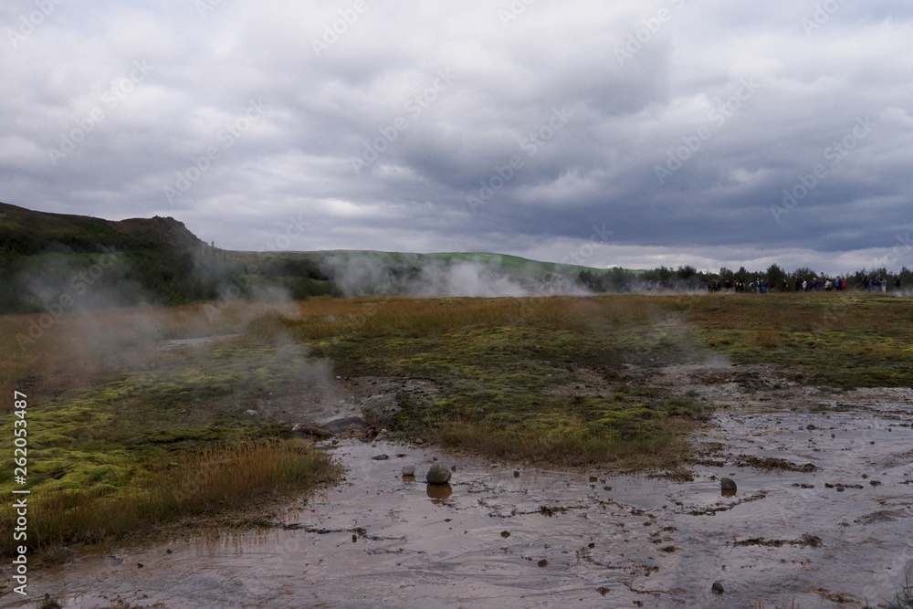 view of the geothermal area of Haukadalur in iceland view of the geothermal area of Haukadalur in iceland