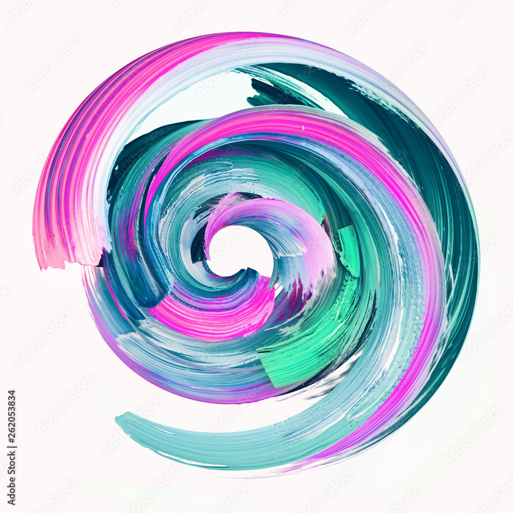 3d render, abstract round brush stroke, paint splash, colorful splatter