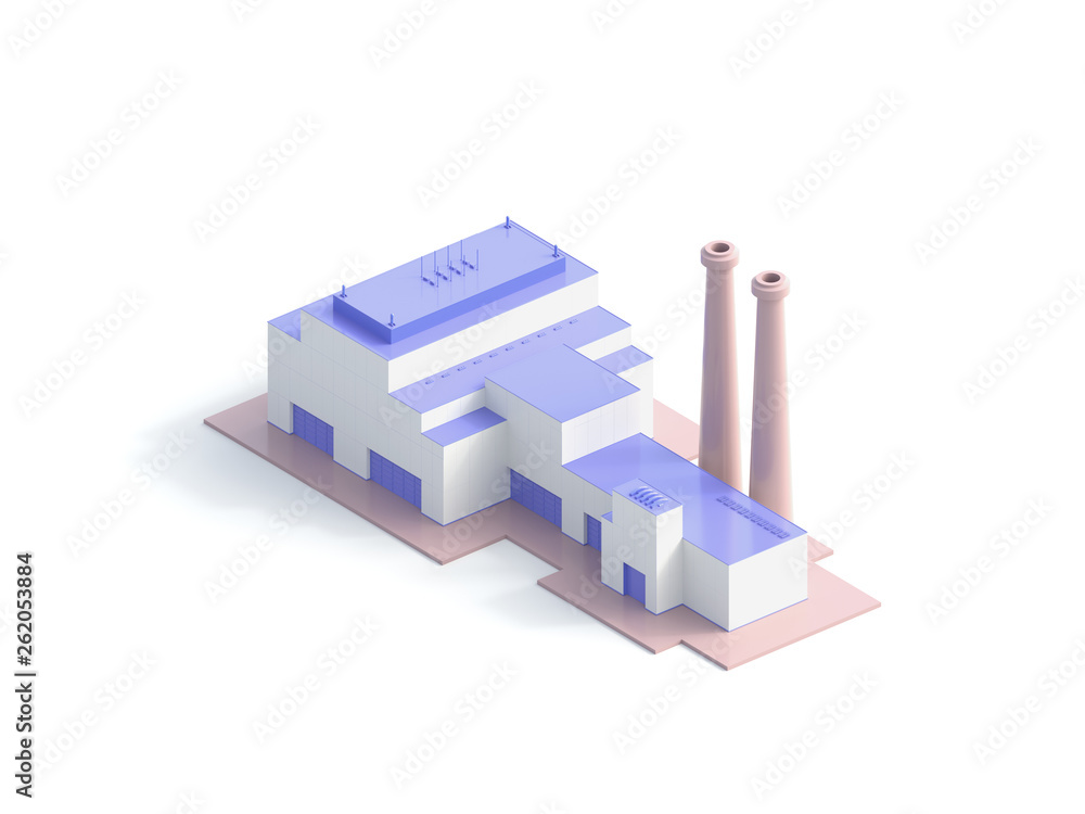 Isometric Industrial Factory Building - 3d rendering