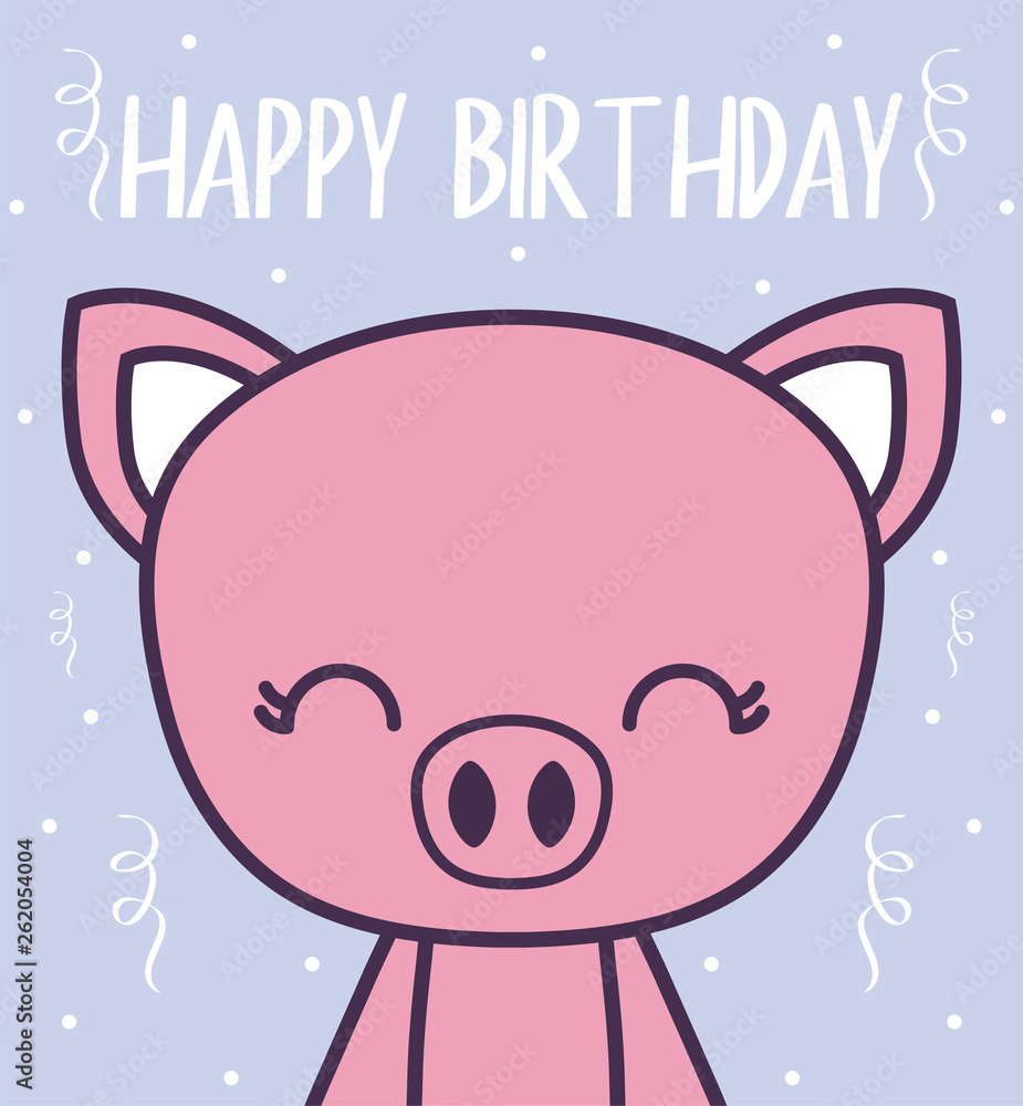 Fototapeta premium happy birthday card with cute piggy