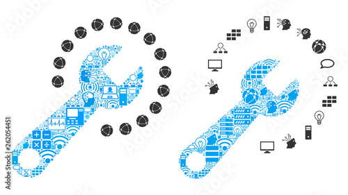Configure collage icon constructed for bigdata and computing purposes. Vector configure mosaics are united from computer, calculator, connections, wi-fi, network,