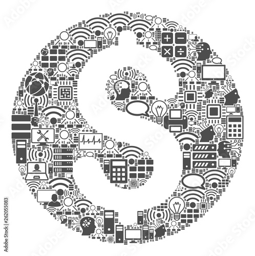 Dollar Coin composition icon organized for bigdata and computing purposes. Vector dollar coin mosaics are organized from computer, calculator, connections, wi-fi, network,