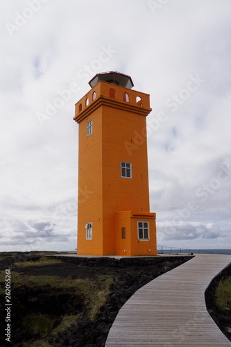 orange lighthouse in snaefellsnes Iceland