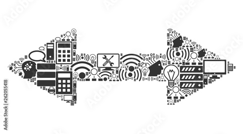 Exchange Arrows collage icon organized for bigdata and computing purposes. Vector exchange arrows mosaics are organized from computer, calculator, connections, wi-fi, network,