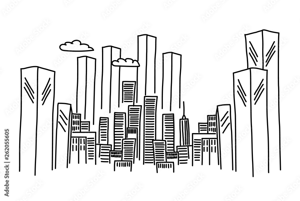 Cartoon hand drawing city. Vector on white background. Cartoon hand drawing city. Vector on white background.