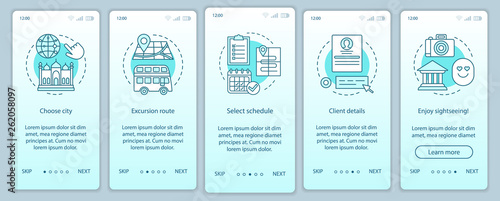 Excursion onboarding mobile app page screen vector template