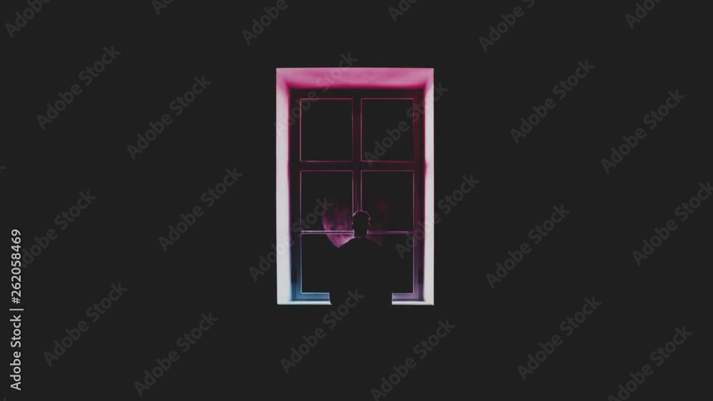 Man Looking at The Moon Through a Window Man Looking at The Moon Through a Window