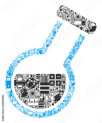 Retort composition icon organized for bigdata and computing purposes. Vector retort mosaics are combined from computer, calculator, connections, wi-fi, network,
