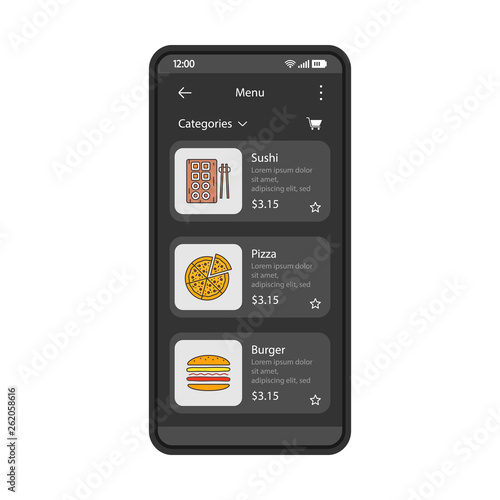 Food delivery app smartphone interface vector template
