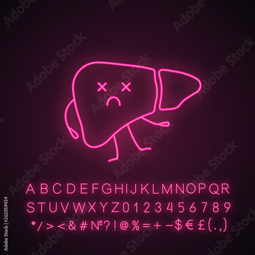 Dead liver emoji neon light icon