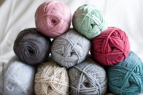 Multi-colored balls of yarn
