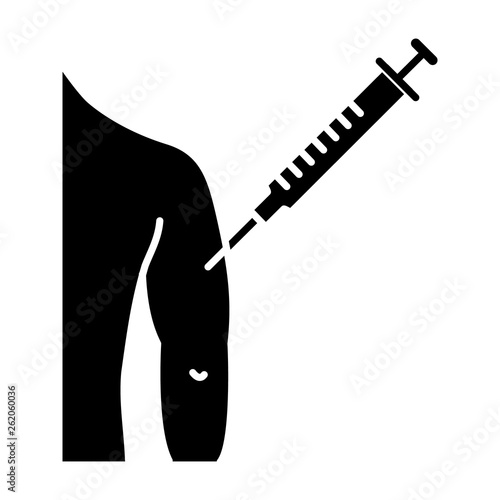 Injection in man's arm glyph icon