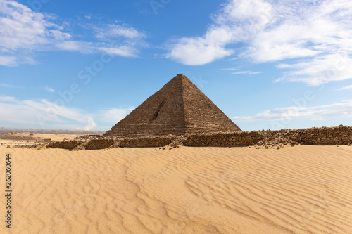 Beautiful view on the Pyramid of Menkaure in the desert of Giza