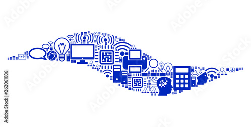 Wave Shape collage icon organized for bigdata and computing illustrations. Vector wave shape mosaics are composed from computer, calculator, connections, wi-fi, network,