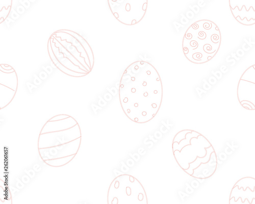 Doodle eggs hand drawn seamless pattern. White Easter background