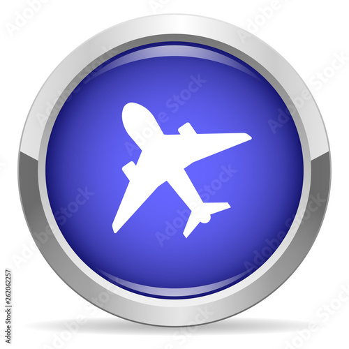 Aircraft icon. Round bright blue button. © STANISLAV