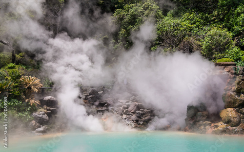 Detail view on famous geothermal hot springs, called Umi Jigoku, engl. sea hell, in Beppu, Oita, Japan, Asia. © unununius