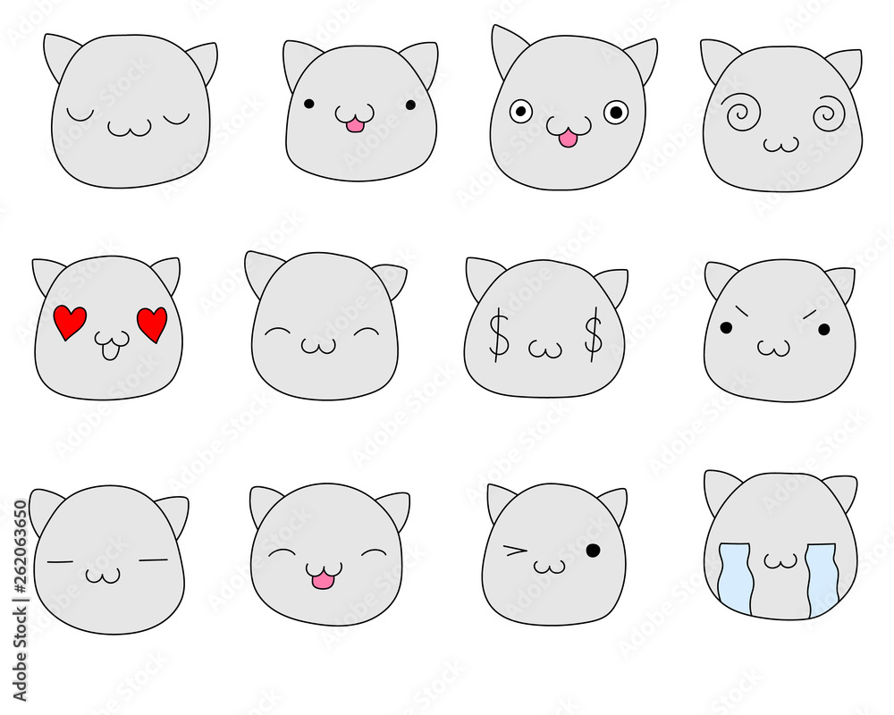 set of cats of emotions