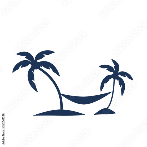 Vector icon illustration showing a man relaxing on a hammock between two palm trees
