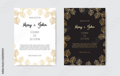 Vector invitation with gold floral elements. Luxury ornament template. greeting card  invitation design background.