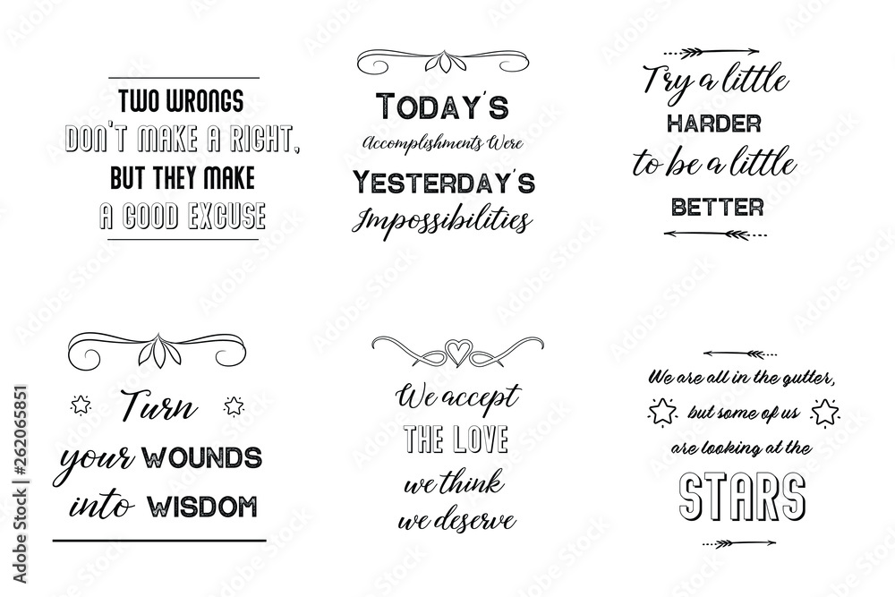 Set of Calligraphy sayings for print. Motivation Inspiring Positive Vector Quotes for every day. Ready to post in social media, brochure, magazine