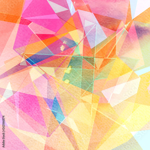 Watercolor bright background of different geometric shapes photo