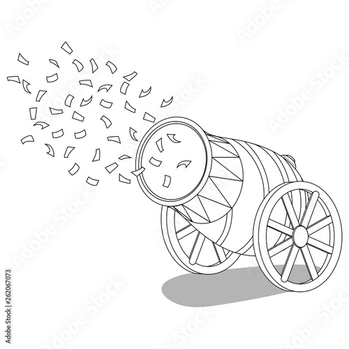 Circus cannon with confetti for coloring book