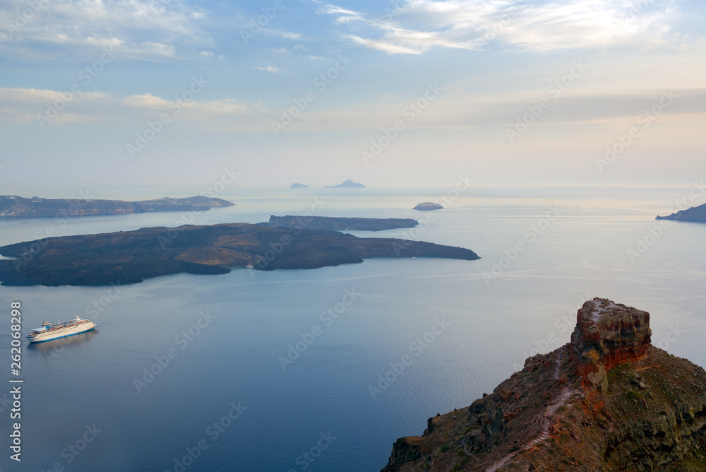 Islands in the sea, panoramic view. Santorini Greece