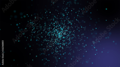 Fotografie Particular dust snow falling in blue theme 3D rendering, cold winter snow in happy relax magic concept