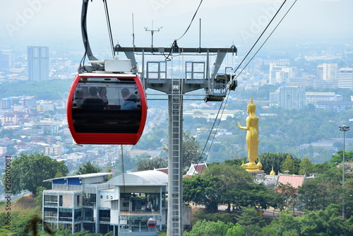 View of the sky-high cable car of Hat Yai, looking like a Buddha image and the city.