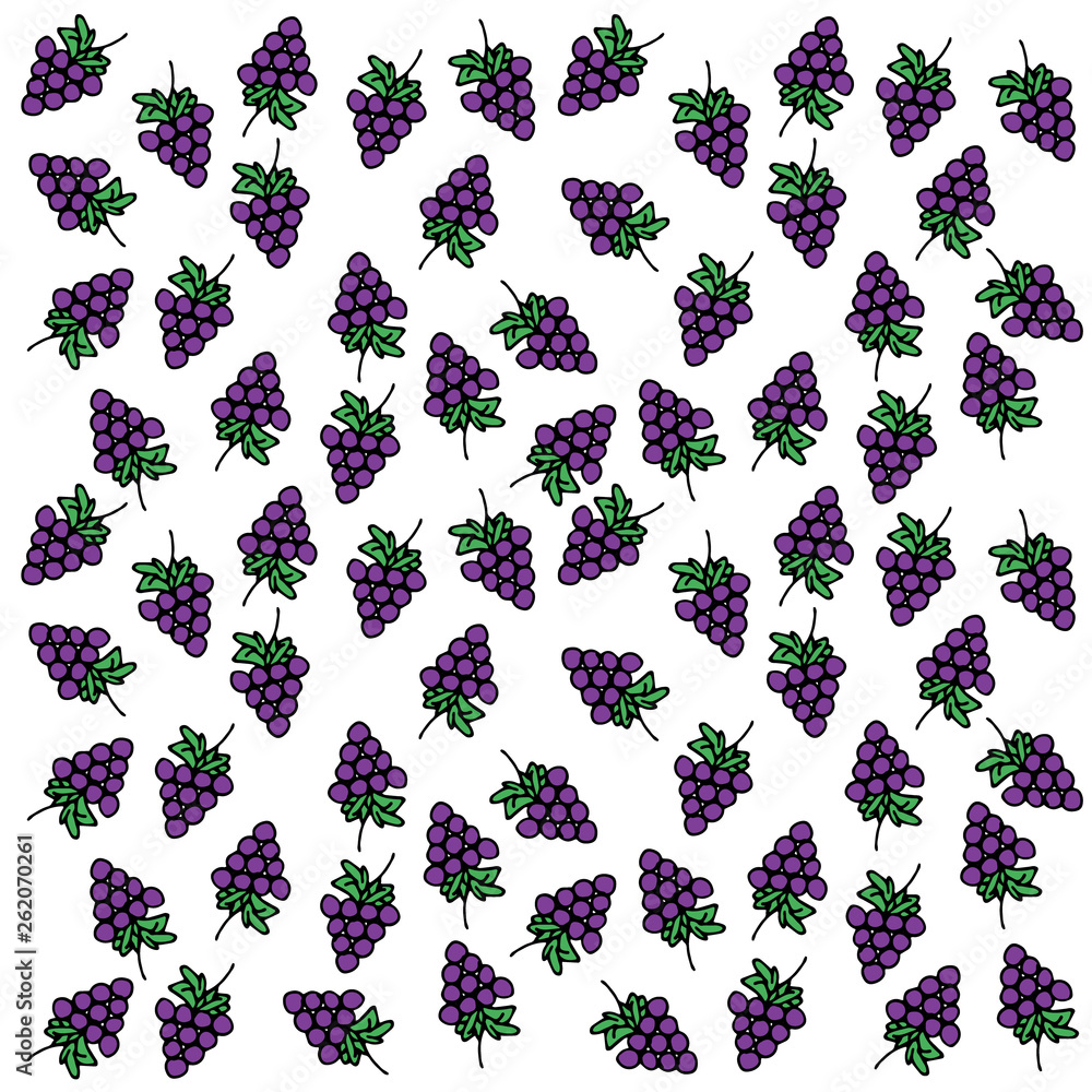 Obraz premium vector doodle background, hand drawn illustration of tasty, delicious, fresh, summer fruits, seamless pattern, perfect for a healthy texture of vegan food, red grape collection