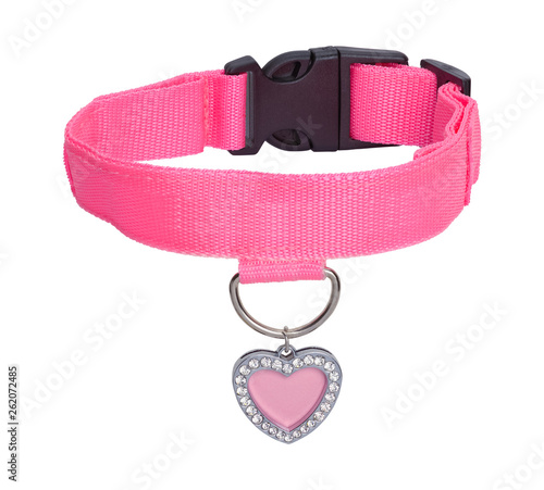 Pink Dog Collar with Heart Tag