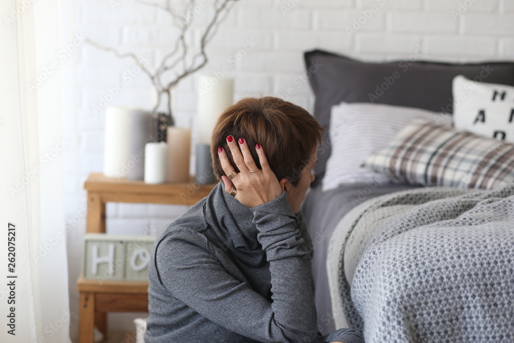 sad girl sitting bed bedroom rustic style sad girl sitting bed bedroom rustic style