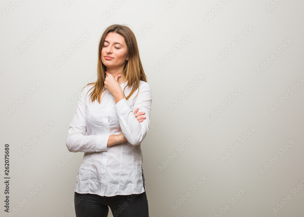 Young russian girl coughing, sick due a virus or infection Young russian girl coughing, sick due a virus or infection