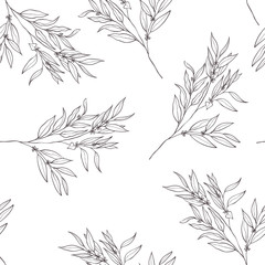 Wandcirkels Bloemenprints patronen Eucalyptus takken botanische lijnkunst  © vectorgirl