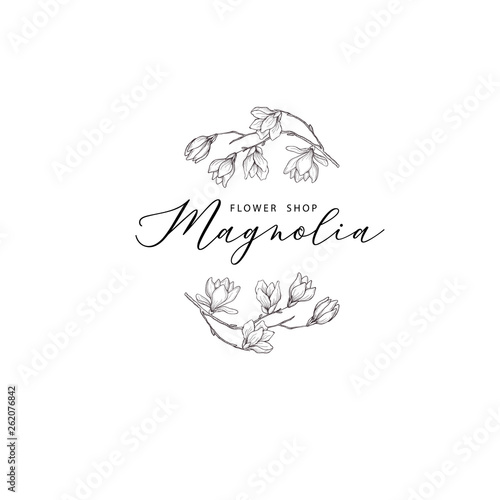 Floral hand drawn design elements. Line art isolated on the white background.